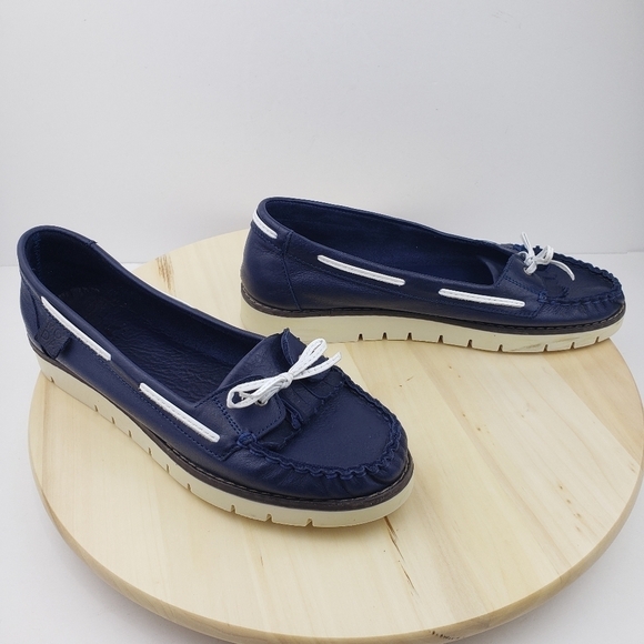 MODA Women's Leather Loafers Size 40 Slip On Comfort Casual Shoes Navy Blue - Picture 8 of 14